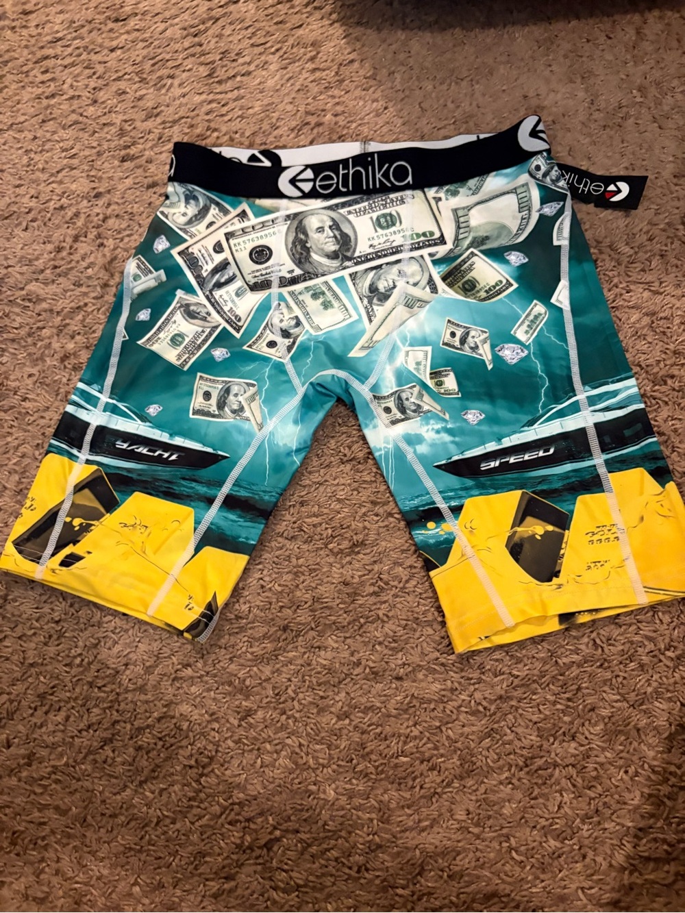 ethika Teal & Yellow Money Print Boxer Briefs